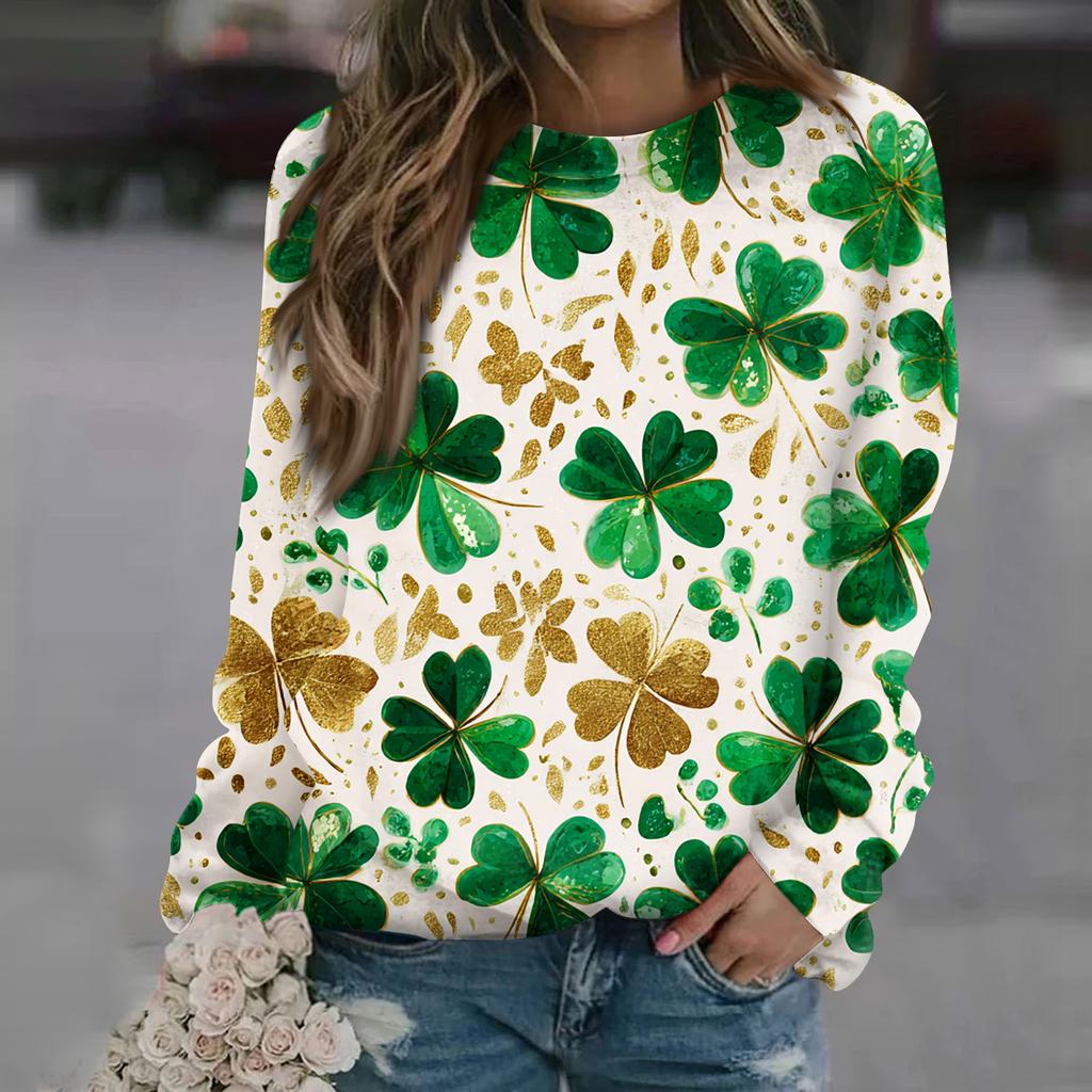 Women's Fashion Casual Long Sleeve Printed Neck Sweatshirt Top