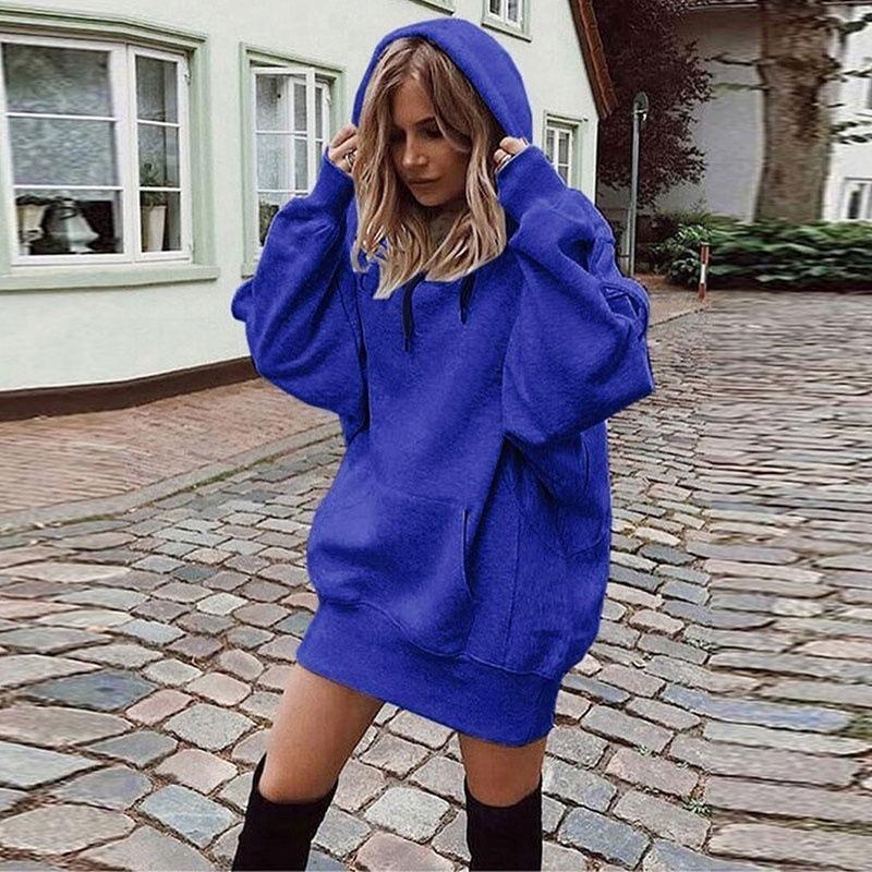 Damen S Einfarbig Locker Sitzendes Kapuzen-Sweatshirt