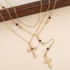 Holiday Style Necklace, Fashionable Light Luxury Cross Pendant, Fringed Long 3-Piece Set Item.