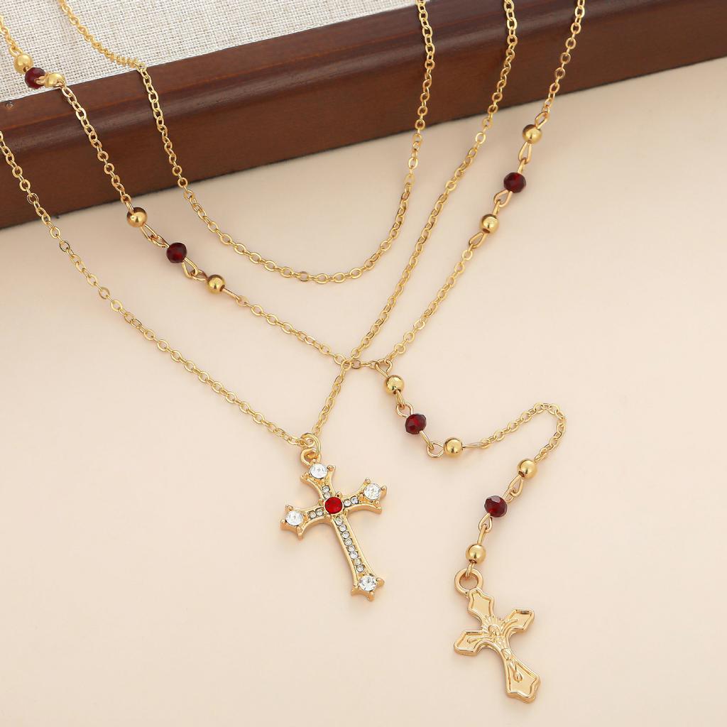 Holiday Style Necklace, Fashionable Light Luxury Cross Pendant, Fringed Long 3-Piece Set Item.