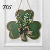 St Patricks Day Gift for Home St. Patrick's Wooden Clover Door Sign with Hemp Rope, Rustic Double Layer Shamrock Hanging Front Welcome Decor