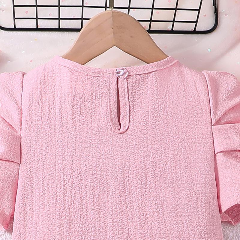 Letnia Odzież Dziecięca Sukienka dla Dziewczynki Urocza Sukienka Księżniczki z Bufiastymi Rękawami Różowa dla Małej Dziewczynki