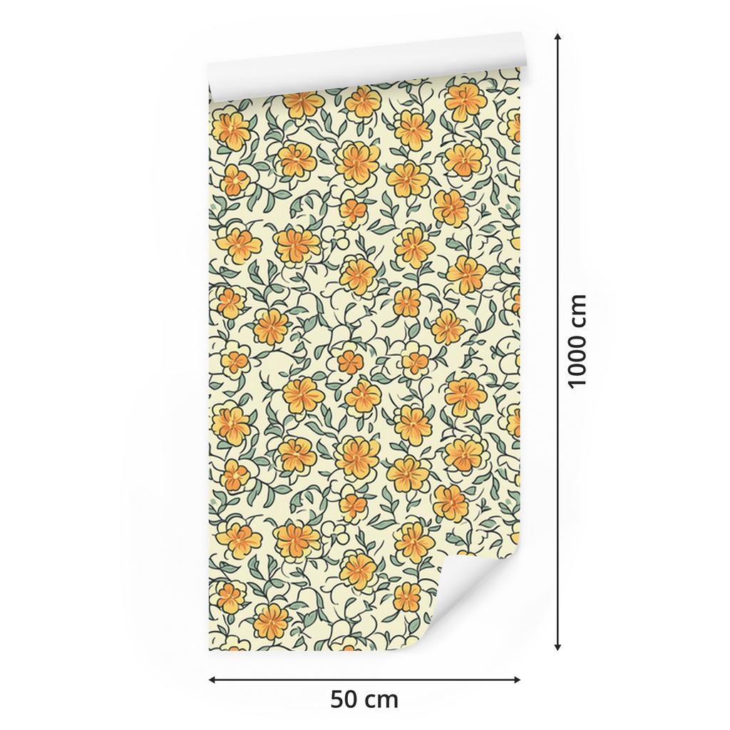 Beige, Cream and Gold Flowers Wallpaper for Living Room and Bedroom 50x1000
