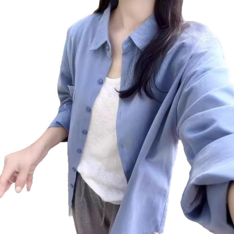 Light Luxury Pure Cotton Long Sleeve Blouse - Slimming, Loose Fit, Versatile Sun Protection Shirt for Spring/Summer