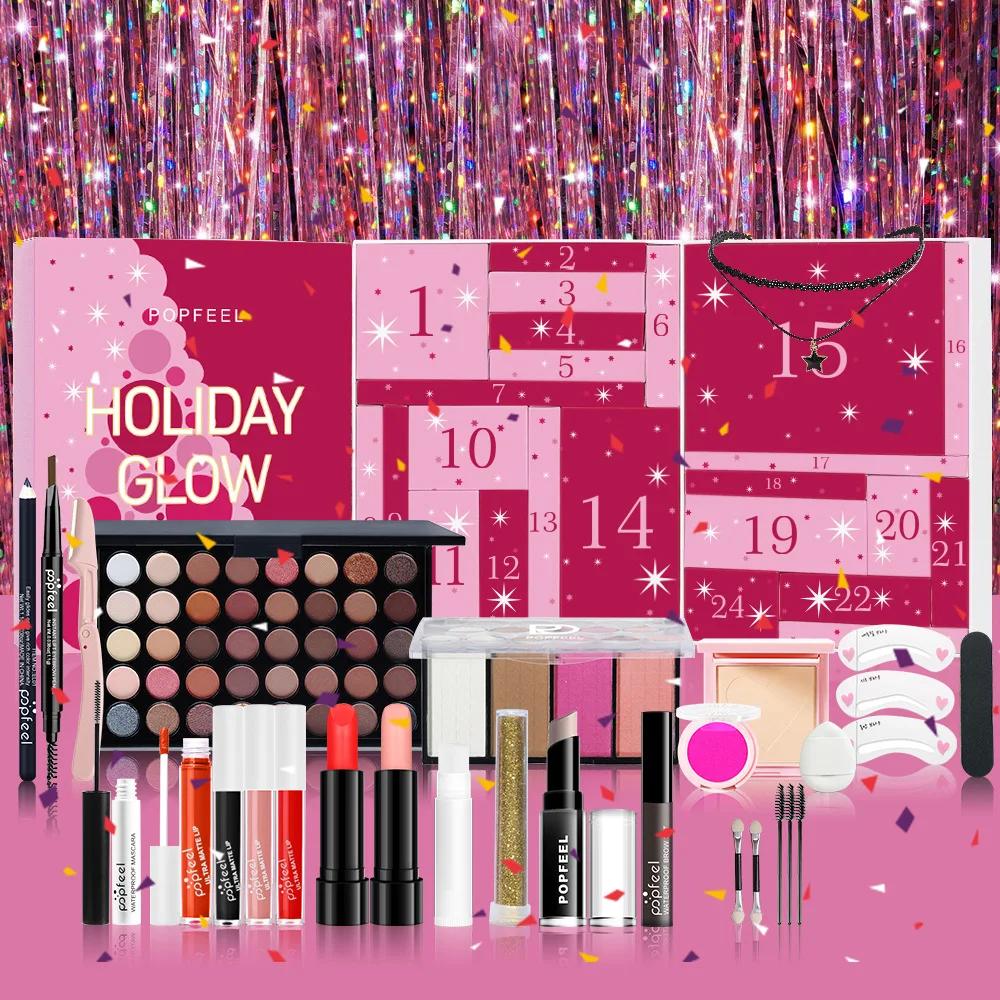 Christmas Countdown Makeup Set Lipstick Eye Shadow Cosmetics 24-Piece Holiday Beauty Advent Calendar Gift Box for Women Girls