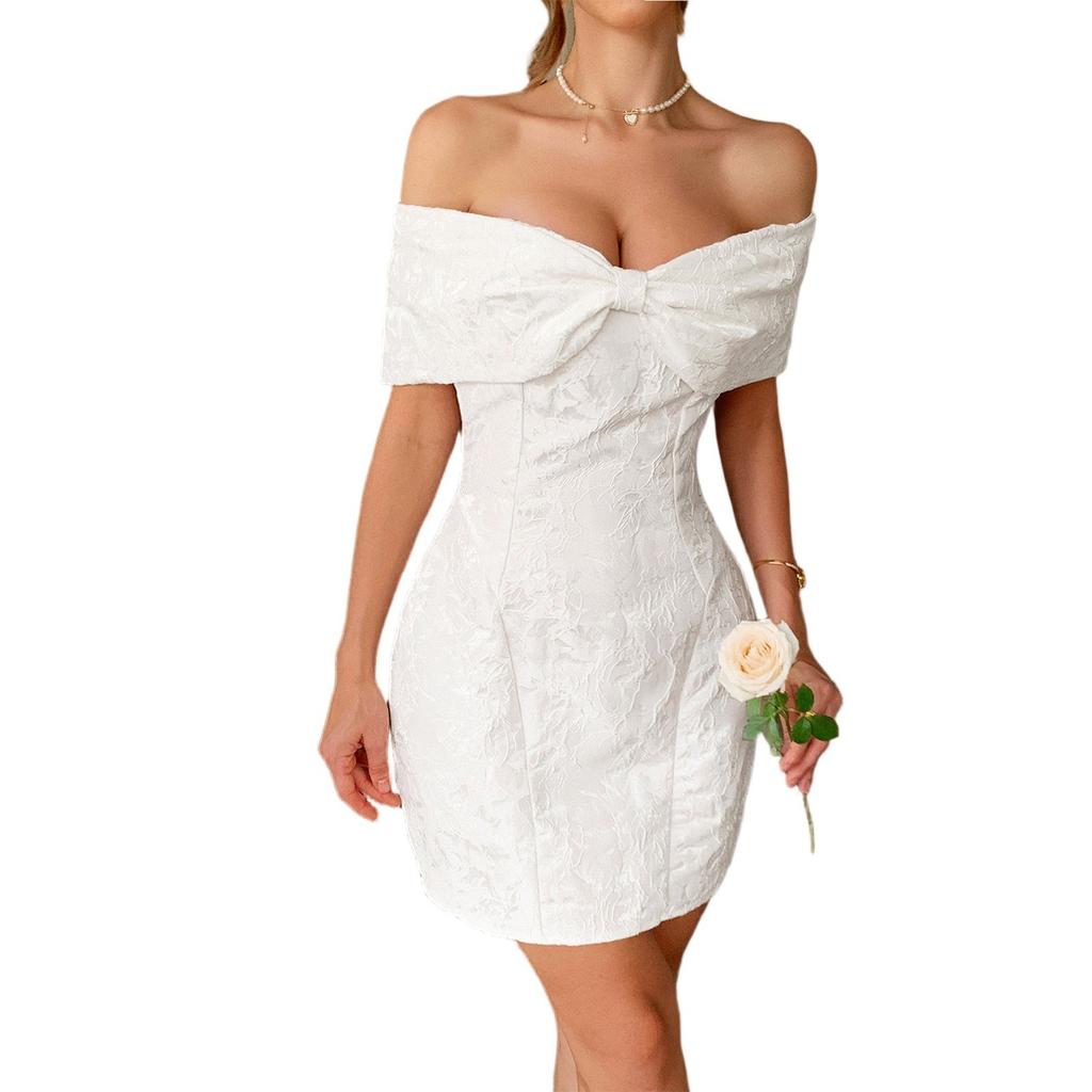 Women's Fashionable Color Elegant Temperament One Shoulder Strapless Skirt Dress