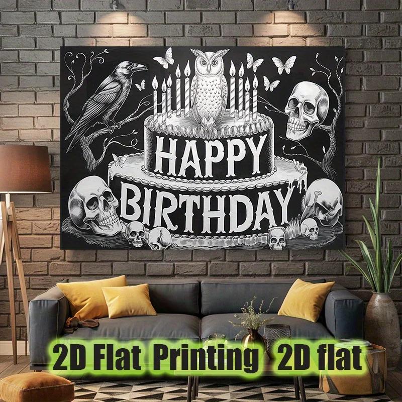 2D plane, 1 Gothic birthday celebration banner with skull and crow design - black and white 2D plane party decorationyzb