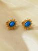 1 Pair Vintage French Natural Stone Blue Zircon Stainless Steel 18k Gold Plated Women's Stud Earrings for Women's Daily Wear