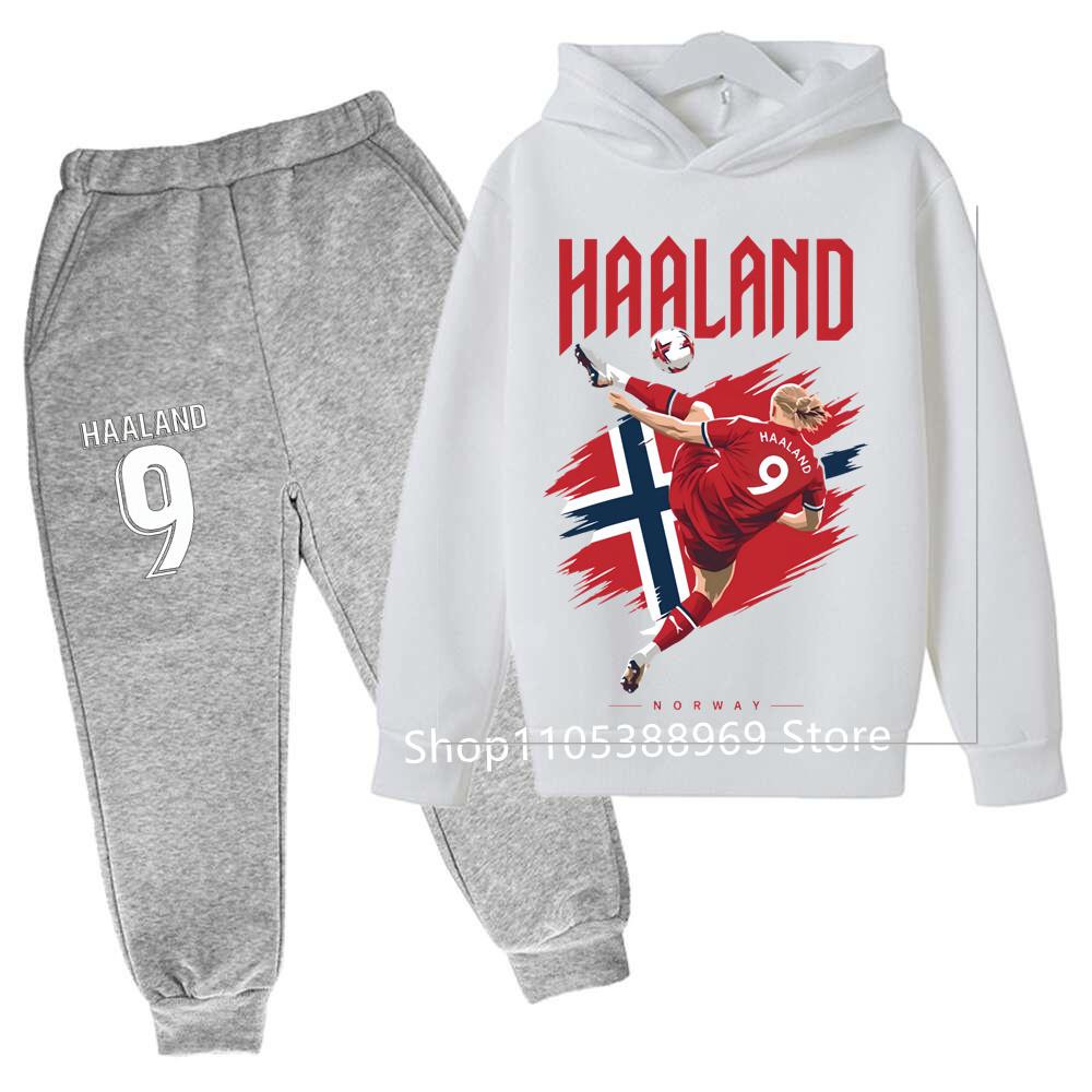 Boys Haaland Cartoon Football Tracksuit 2 Piece Hoodie and Jogger Pants Set Kids Graphic Print Sport Outfit
