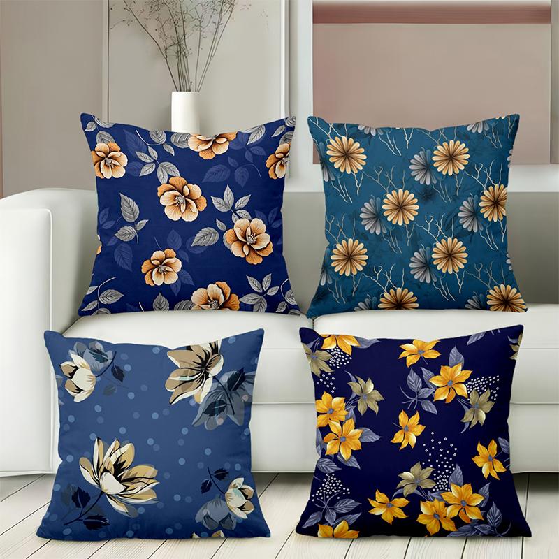 Floral Printed Blue Pillows Decorative for Home Polyester Pillowcase, Sofa Decorative Cushion Cov Headboard Pillow