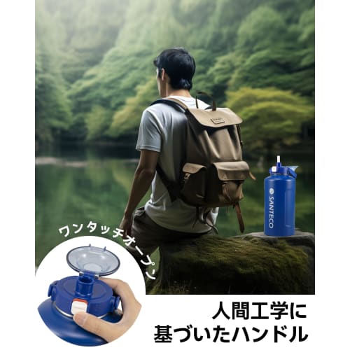 SANTECO Vacuum Insulated Water Bottle, Large Capacity, 1900ml, Keeps Cold or Hot, Includes Straw, Compatible with Direct Drinking Sports Drinks, Styli