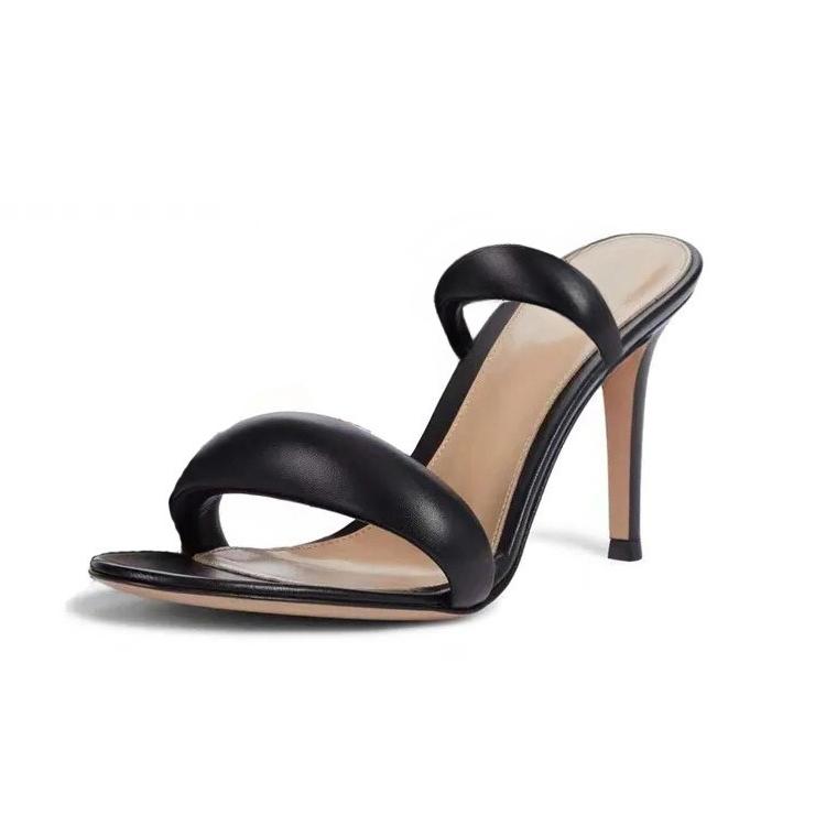 Fashion Brand Design Simple Solid Color Women's Slippers 2024 Summer New High Heel Black Gold Round Head Women's Sandals Size 34-46