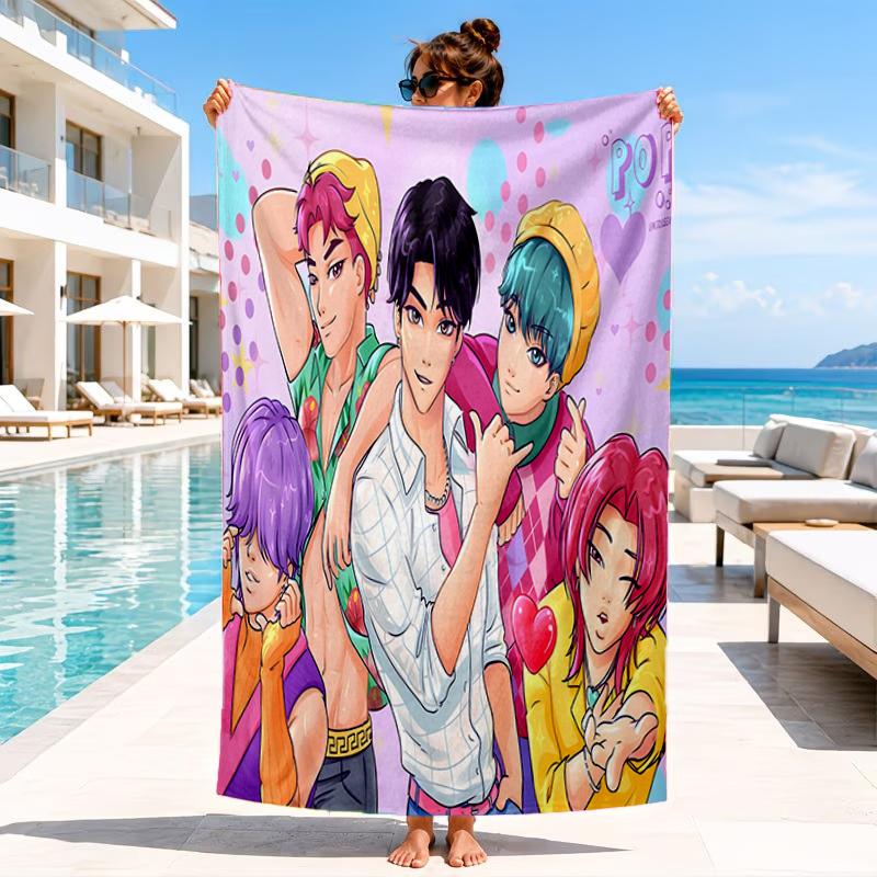 Colorful Kpop Cartoon Beach Towel, Microfiber Beach Towel, Perfect For Pool, Beach, Travel, Home Decor Beach Party Fan Gifts