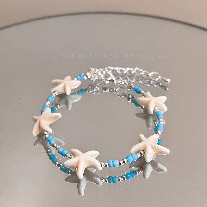 Seaside Vacation Blue Shell Starfish Bracelet Women'S Island Beaded Accessories Bracelet Stacked Jewelry