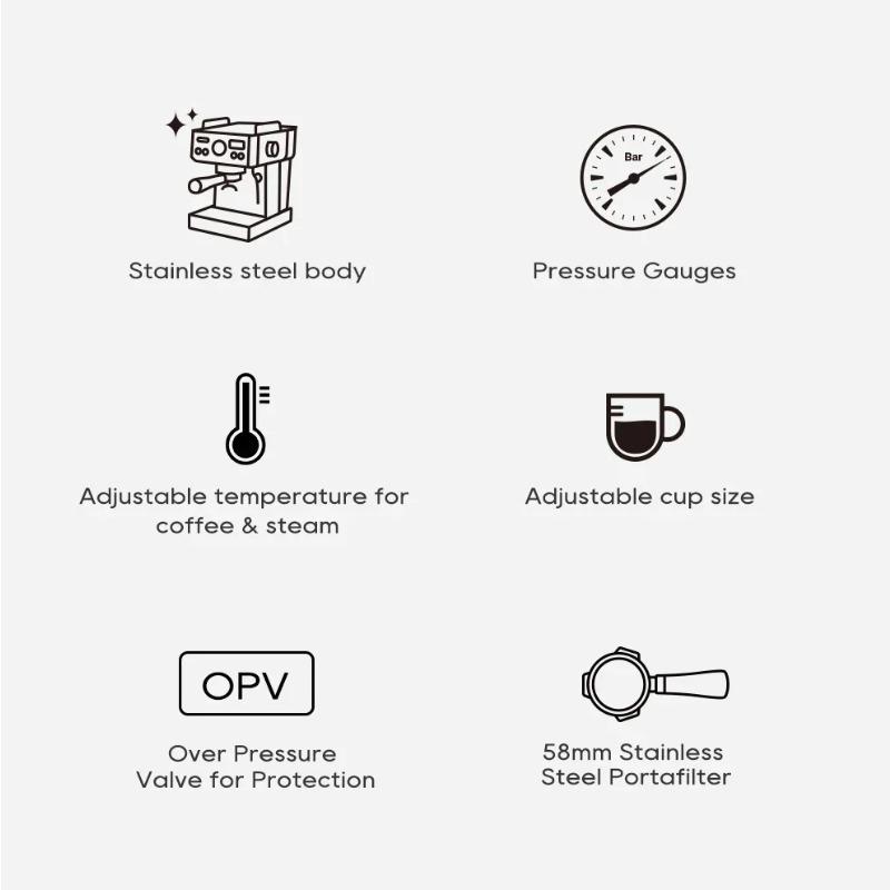 HiBREW H10A Semi-Auto Espresso Machine - 20Bar Pump (Rich Crema), 58mm Portafilter, Temp Adjustable, Stainless Steel, Cold/Hot for Home/Office