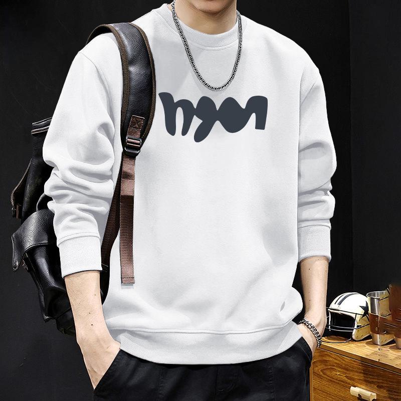 Men s Trendy Round Neck White Hoodie - Fashionable, Loose Fit for Spring & Autumn S (95-120 lbs)