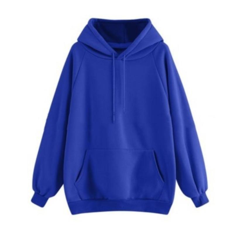 Solid color blank version hooded sweater women, loose velvet thickened long-sleeved top in autumn and winter