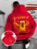 Men Funny F-CAW-F Chicken Slogan Hoodie Loose Fit Cartoon Animal Casual Pullover Street Sweatshirt Autumn Winter