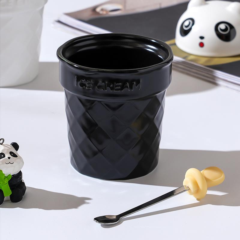 Bear with Lid Spoon Cartoon Cute Set Ceramic Cup Ice Cream Creative Personality Mug Home Couple Cup