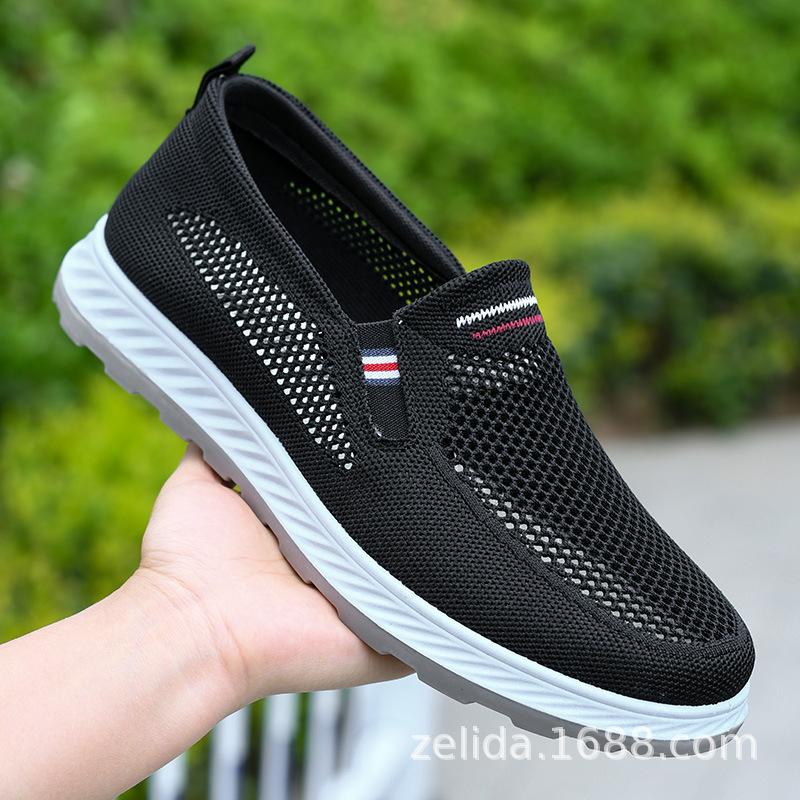 Men's Shoes Summer 2024 New Mesh Shoes Cloth Shoes Men's One-pedal Fly-woven Hollow Breathable Dad Shoes Casual Mesh Shoes