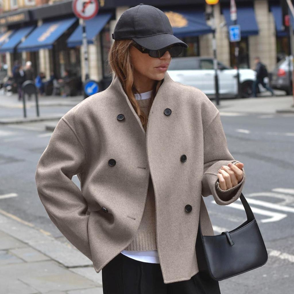 2025 Autumn Winter New Vintage Brown Wool Blend Coat Women's V-Neck Office Warm Outerwear