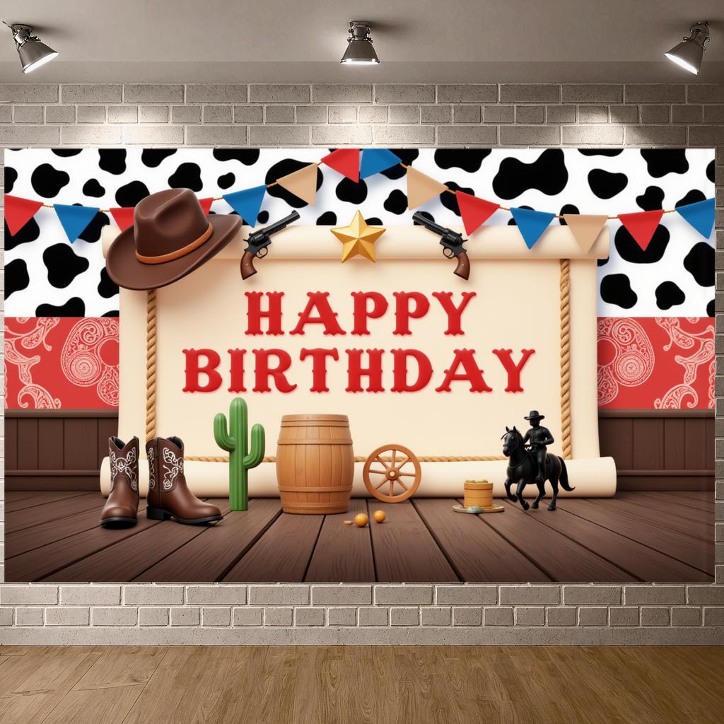 Rodeo Birthday Banner Cowboy Riding  Rodeo Party Display Wild West Birthday Banner Gold Star Embellishment