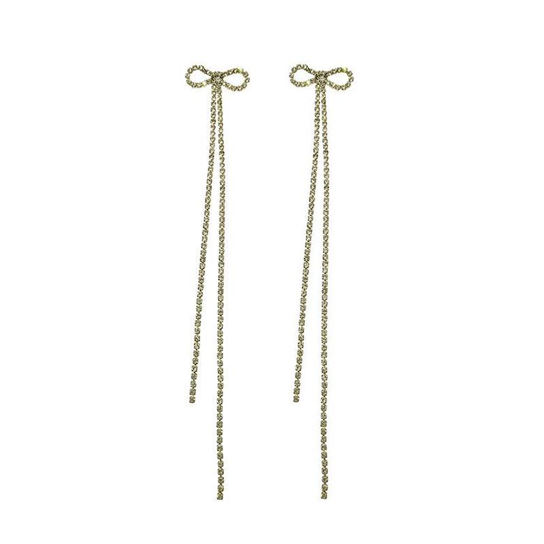 925 Silver Bowknot Tassel Earrings with Diamonds