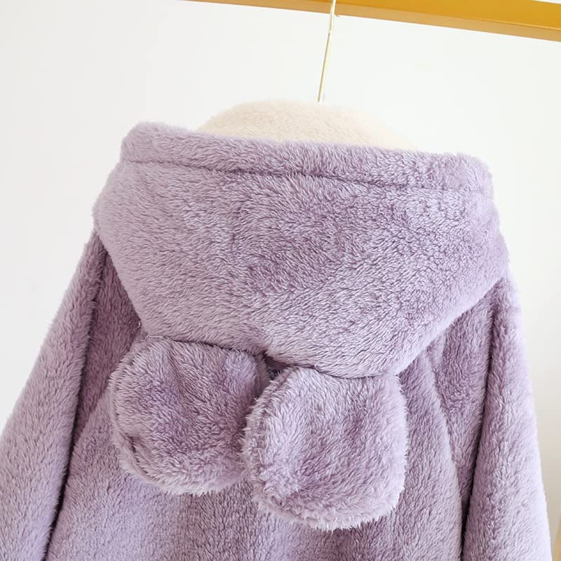MiniZaru Fluffy Wearable Thick Fleece Long Cute and Plus Winter with Ear Hood Women's Blanket, Loungewear, Pajamas, Lined, Sleeves, Warm, Sizes, Wear,