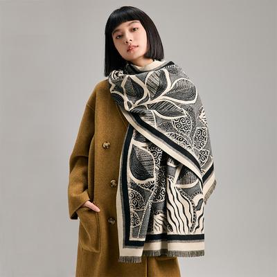 Light Luxury Thickened Imitation Cashmere Scarf Leaf Tassel Premium Scarf Women's Shawl