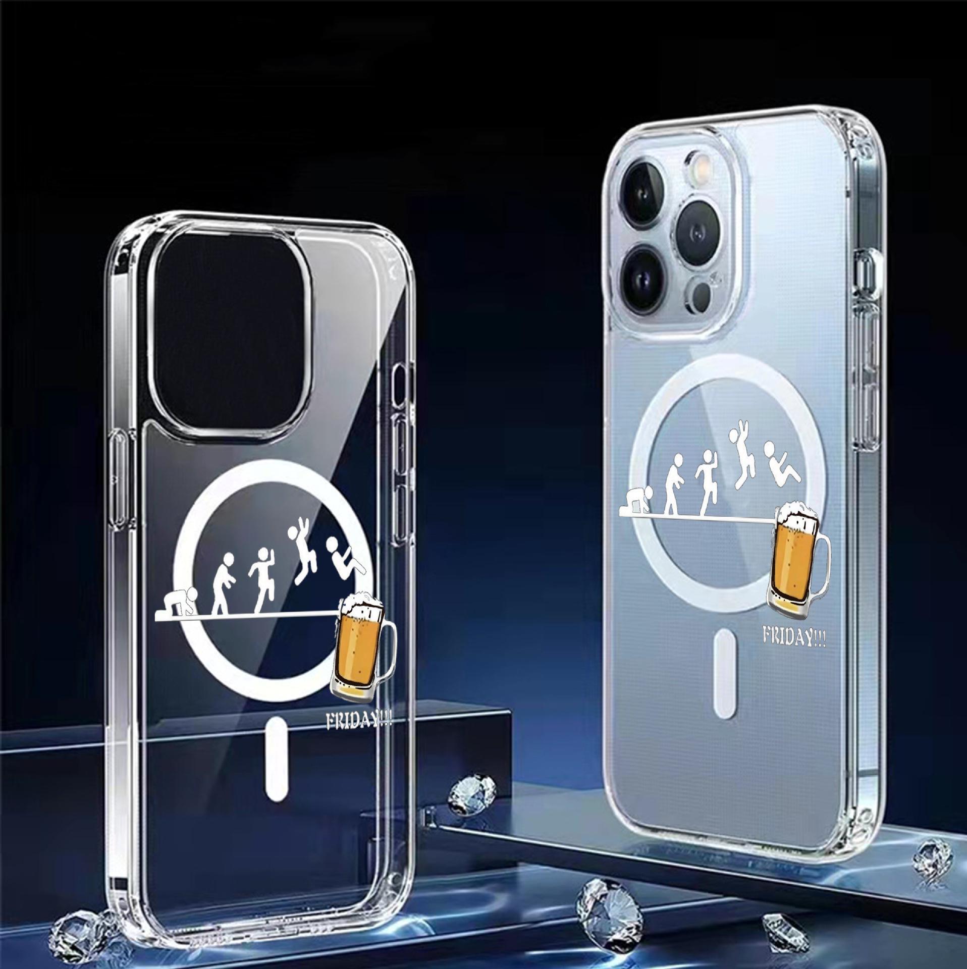 Magnetic Beer Mug Clear Case for iPhone 15/16/17 Pro Max iPhone 13 Pro Max