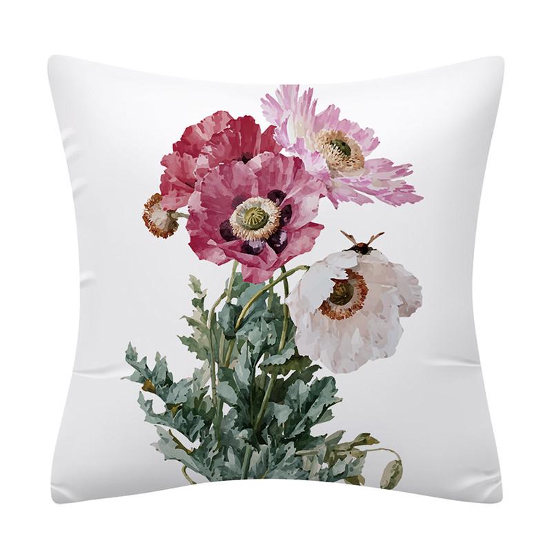 Colorful Plant Flower and Bird Print Pattern Polyester Cushion Cover for Home Living Room Sofa Bedroom Decorative Pillowcase