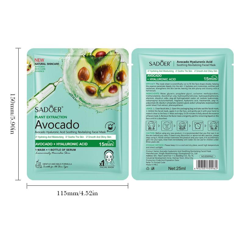 Sadoer Avocado Hyaluronic Acid Soothing Rejuvenating Mask, Hydrating, Moisturizing and Moisturizing Skin Mask