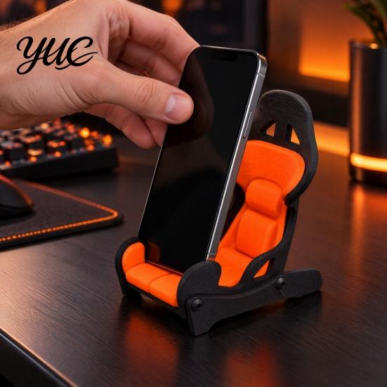 Universal Smartphone Support Racing Seat Shape Phone Holder for Desk, Cool Style Desktop Mobile Stable Stand, Compact Decorative 3D Printed Small Car