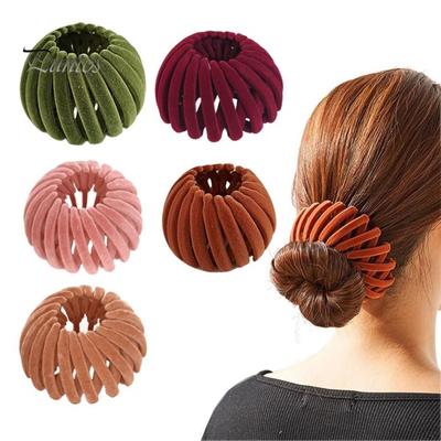 3Pcs Bird Nest Hair Clip Expandable Flocking Ponytail Holder Lazy Bird Nest Plate Hairpin Hair Bun Maker Thin Thick Fine Curly Hair Clip Women Hair