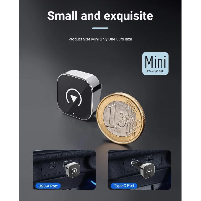 NEW 2in1 Mini Wireless CarPlay and Android Auto Adapter 5GHz WiFi, Type-C/USB Plug and Play Smart Box for Car Accessories Dongle
