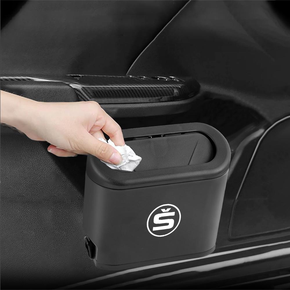 ABS Press Type Car Trash Can Hanging Trash Can Dust Box Storage Box For Skoda S Octavia VII Rapid Fabia Kodiaq Karoq Kamiq Rapid kyhj94