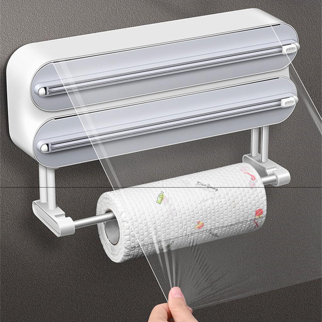 Magnetic Cling Wrap Dispenser and Cutter Wall/Refrigerator Mount Rolls Cutting Rack Kitchen Cling Film Foil Dispenser