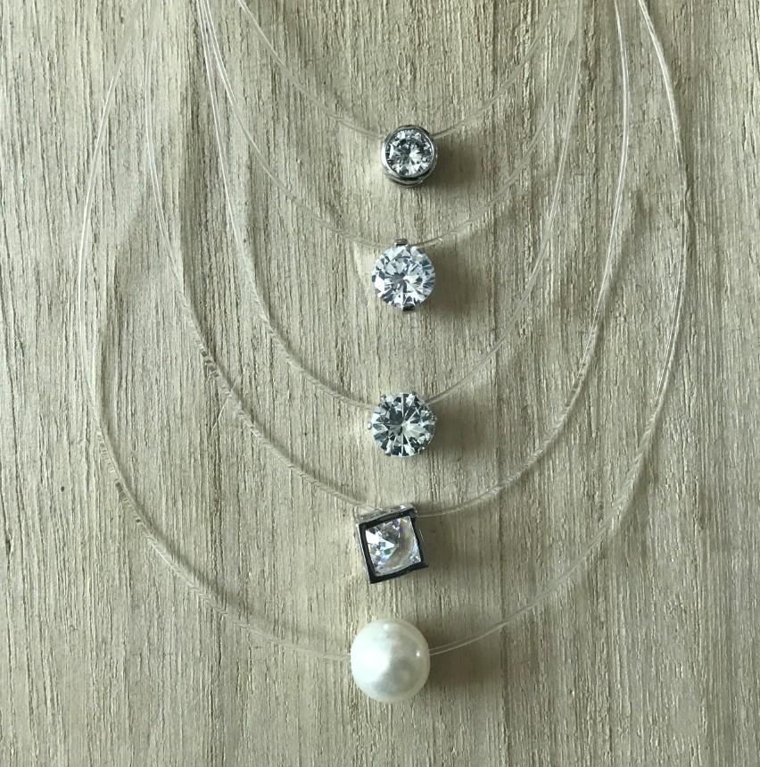 5 Farben Blendendes Zirkon Halskette Unsichtbare Transparente Angelschnur Einfache Anhänger Halskette Schmuck Für Frauen Perlen Schmuck