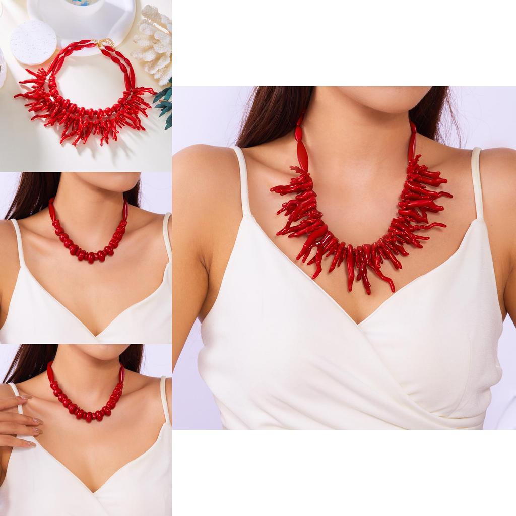 Women Resin Coral Necklace With Electroplated Geometric Design