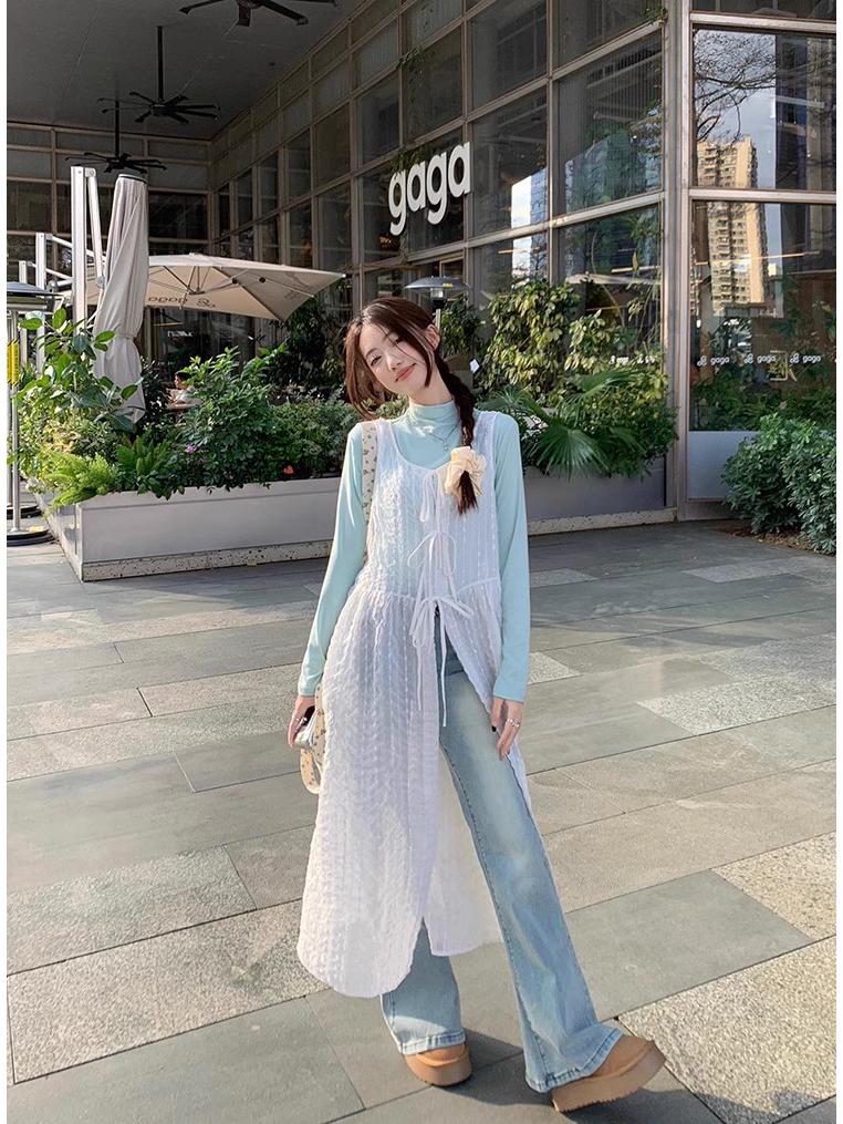 Sweet Korean-Style Women s Spaghetti Strap Vest Dress - 2026 Spring A-Line Layered Mid-Length Skirt One Size