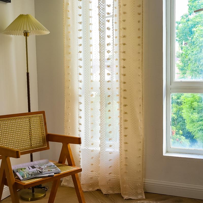 Lace Curtains Bohemian Tufted Textured Embroidery Floral Decoration Living Room Bedroom Sheer Tulle Curtain Bay Window Valance
