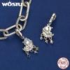 WOSTU 925 Sterling Silver Sparkling Dreamcatcher Shooting Star Pendant Moonstone Astronaut Charm Fit Original Bracelet For Women