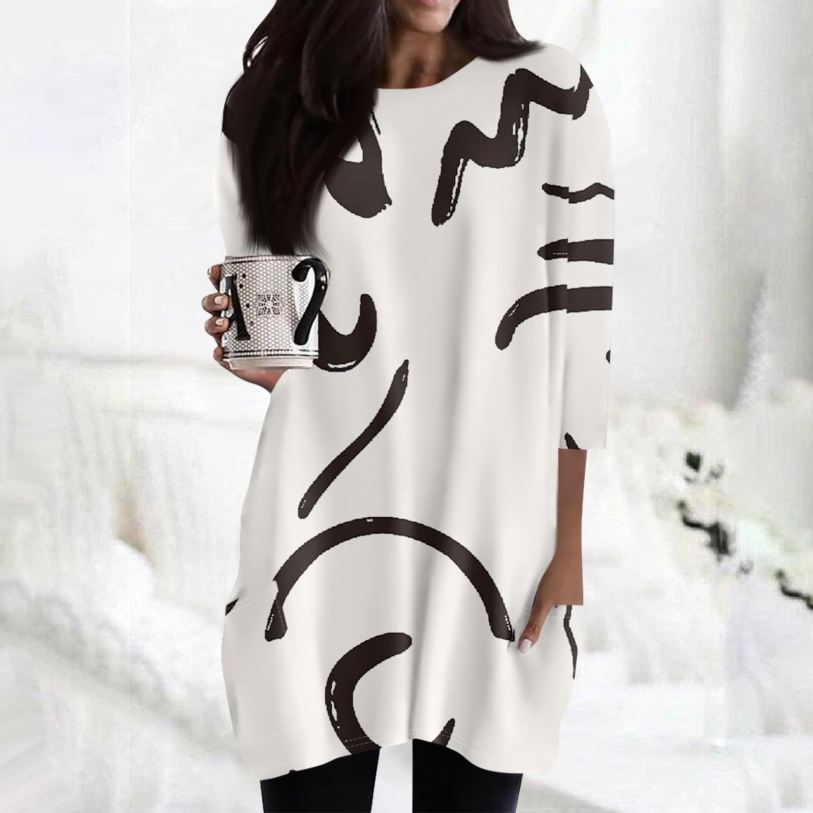 

Женские повседневные рубашки с рукавами 3/4, модные туники с принтом, топы с карманами XXL бежевый