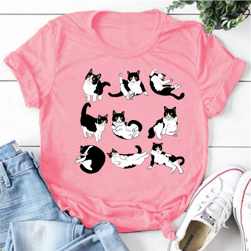 Black Cat T-Shirts Unisex Casual Loose Clothing Oversized Summer Tops Short Sleeve Clothes Black Cat Cartoon Unisex Street Tshirts
