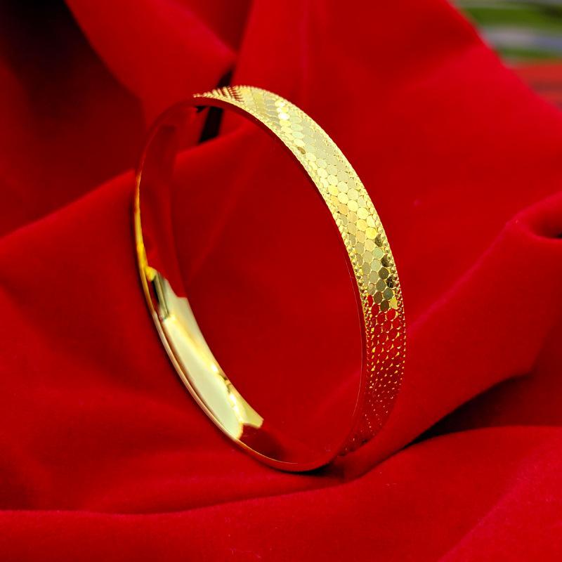 Women's Hand Bracelet Dubai Gold Color 8mm Sparkling Cuff Bangles Wristband Luxury Jewelry Accessories Wholesale