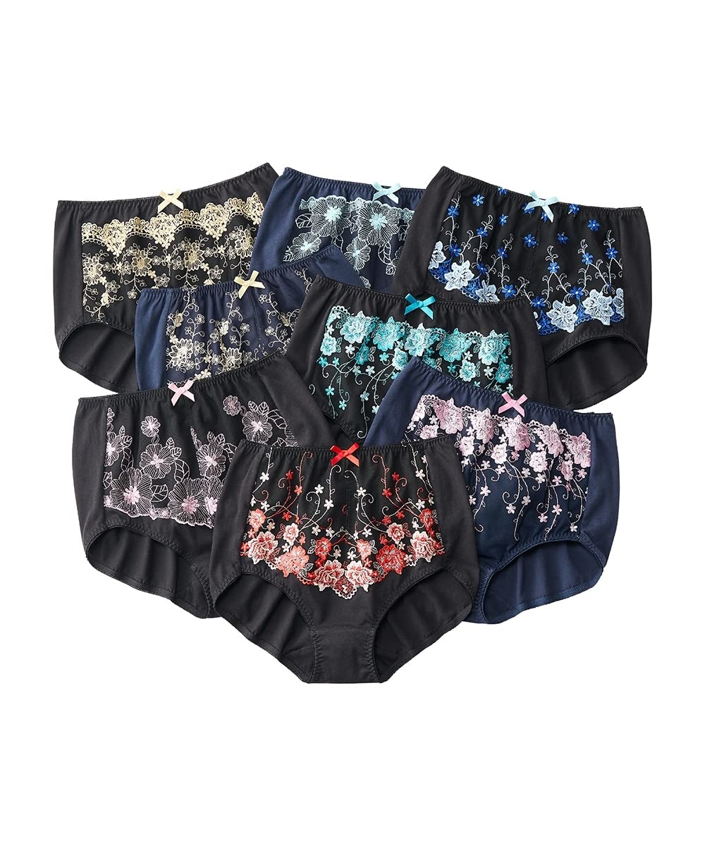 

Nissen Set of Lace Size 3L Women s 8-Piece Deep-Leg High-Waisted Panties, 100% Cotton, Monochrome,