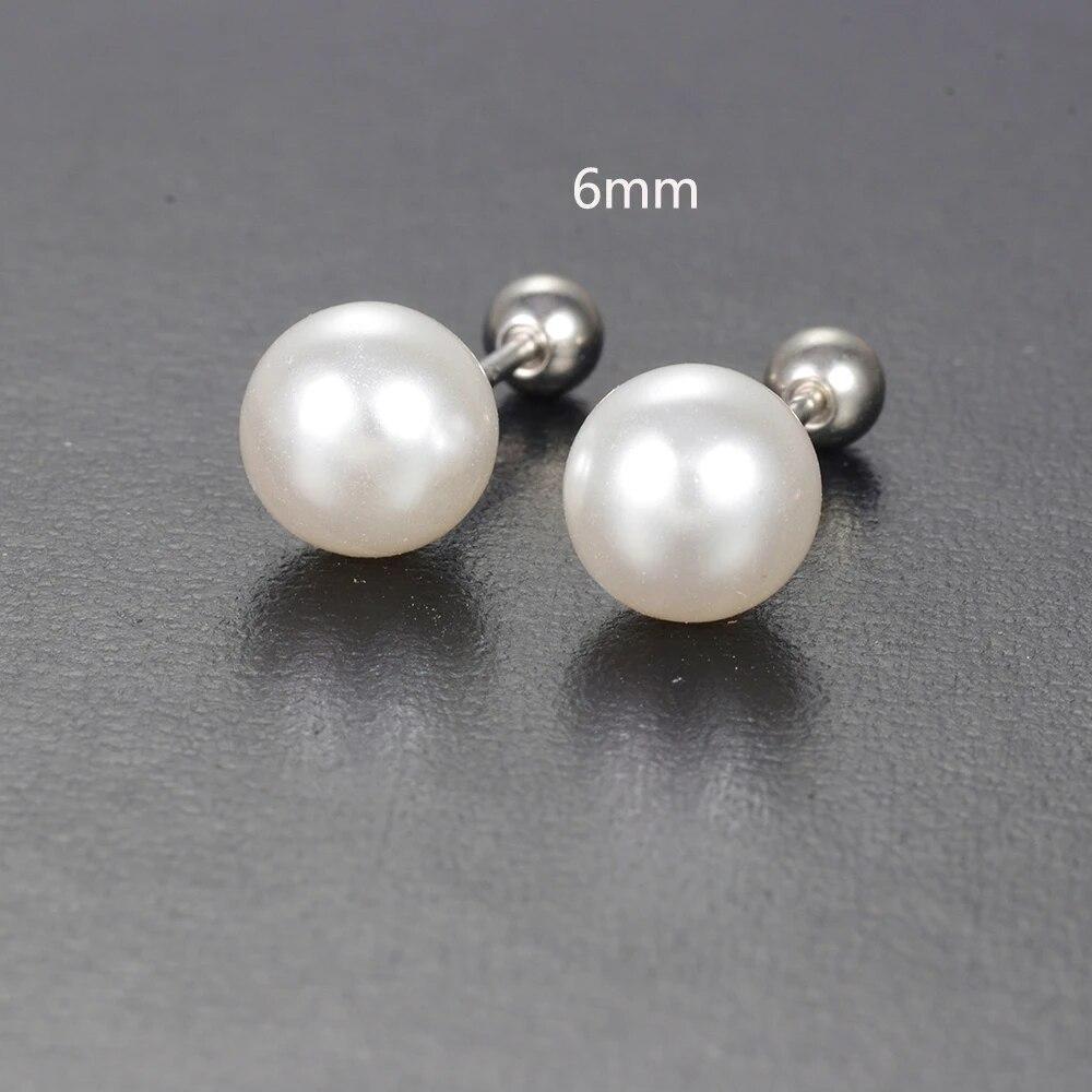 Fashion Simple Sweet Pearl Spiral Beads Small Stud Earrings for Women Korean 3/4/5/6/7mm Party Piercing Jewelry