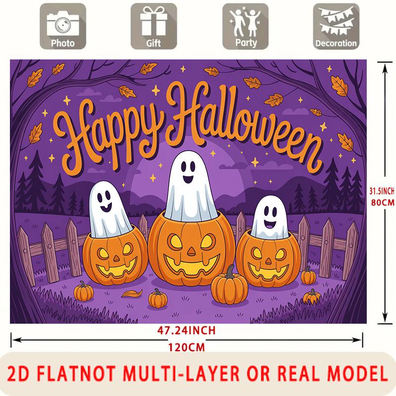 Party Backdrop Halloween Purple Flat Ghosts Pumpkins Forest Multi Layered Celebrations Event Photo Background Front Door Decor