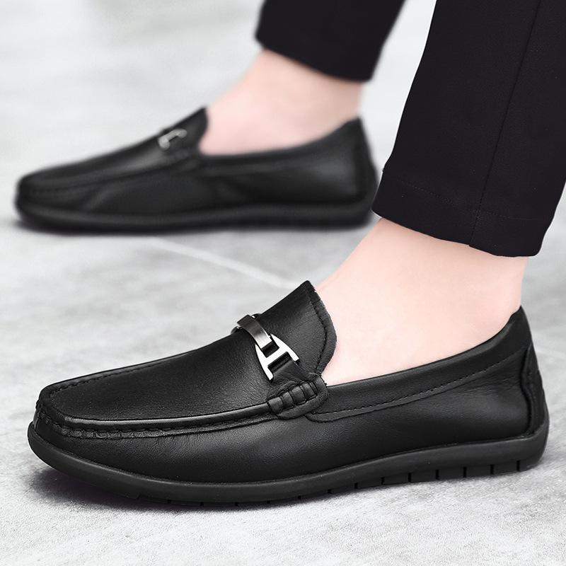 2025 New First-layer Cowhide Large-size Doudou Shoes, Black Soft-soled Dad Men's Trendy Casual Shoes, Comfortable Driving Shoes for Men