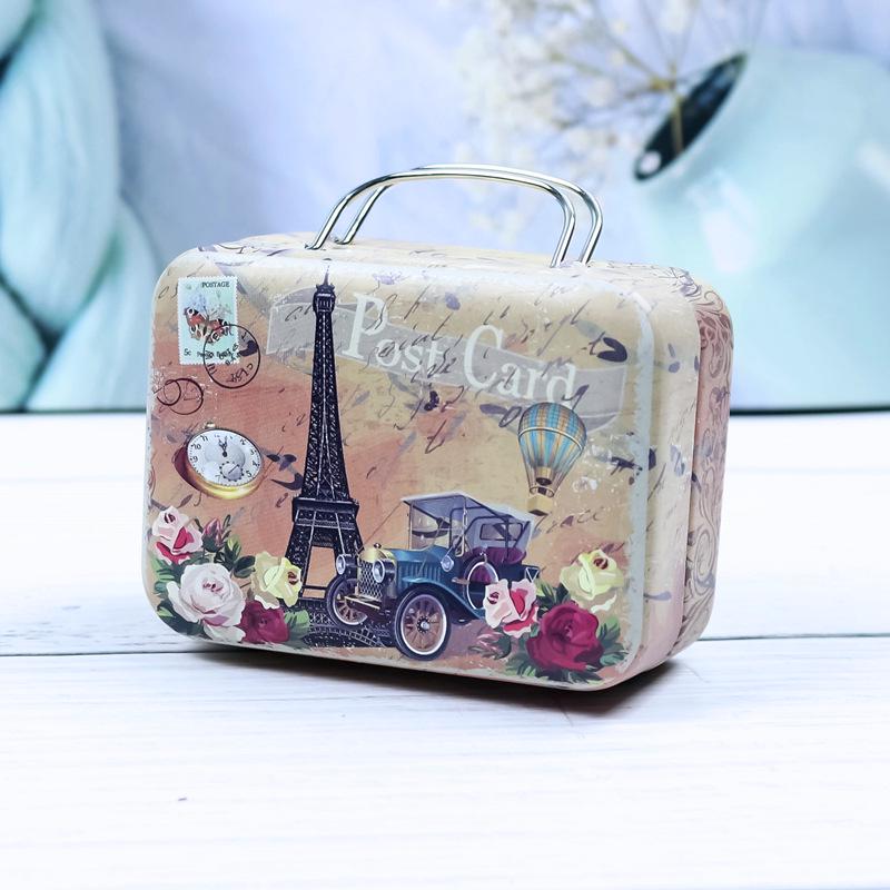 Mini Valigia Scatola di Latta Vintage Custodia da Viaggio Portacaramelle Matrimoniali Portamonete Regalo Creativo Imballaggio Metallico